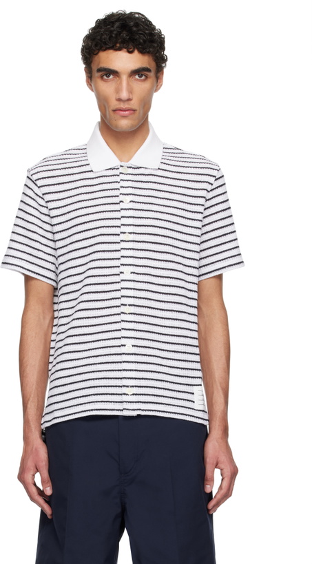 Photo: Thom Browne White & Navy Short Sleeve Button Down Shirt