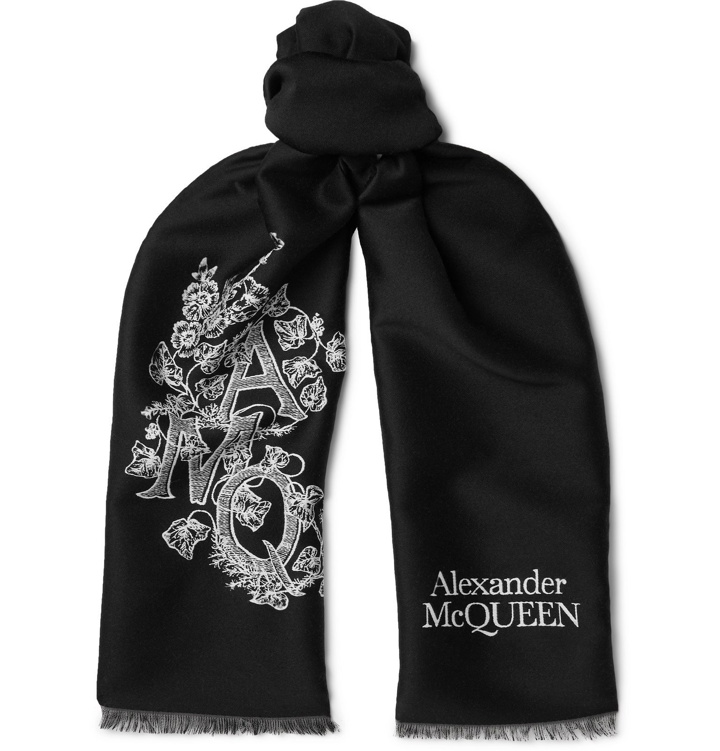 Photo: Alexander McQueen - Reversible Logo-Embroidered Wool and Silk-Blend Jacquard Scarf - Black