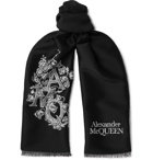 Alexander McQueen - Reversible Logo-Embroidered Wool and Silk-Blend Jacquard Scarf - Black
