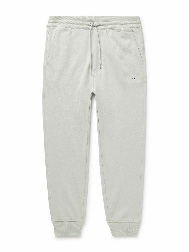 Photo: Y-3 - Tapered Logo-Appliquéd Organic Cotton-Jersey Sweatpants - Gray