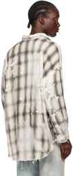 R13 Gray Shredded Seam Drop Neck Shirt
