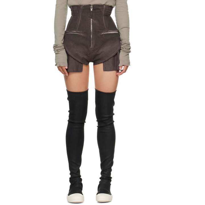 Photo: Rick Owens DRKSHDW Burgundy Tower Dirt Cutoff Denim Shorts