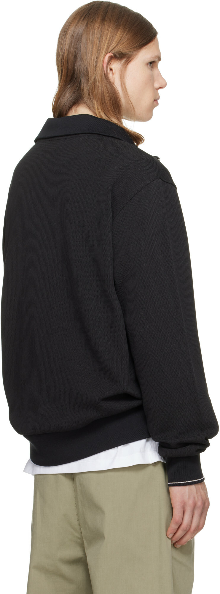 BOSS Black Zipper Neck Structured Cotton Sweatshirt