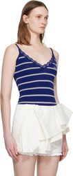 SHUSHU/TONG Blue Striped Knit Tank Bodysuit