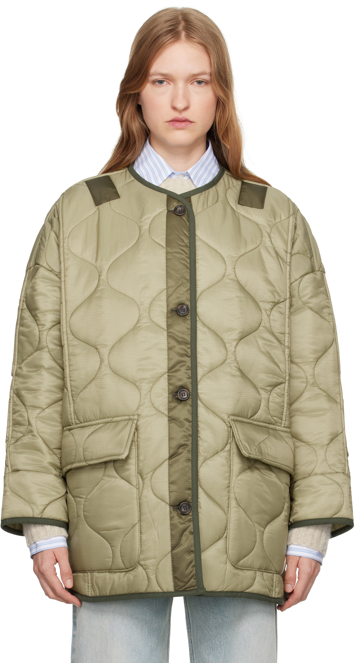 The Frankie Shop Green Teddy Quilted Jacket The Frankie Shop