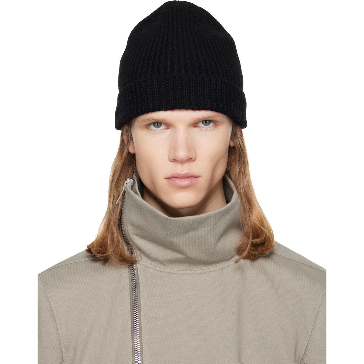Rick Owens Black Tower Ribbed Beanie