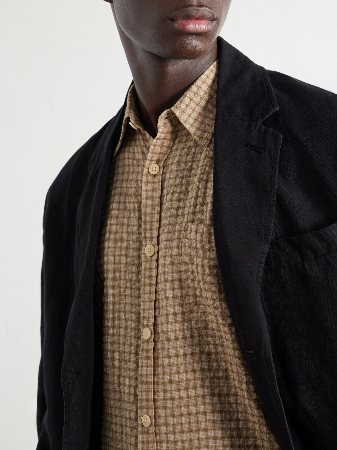 Oliver Spencer - Checked Cotton-Blend Seersucker Shirt - Neutrals