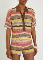 Faithfull The Brand Raya Chevron Pointelle Metallic-knit Polo top Stripe