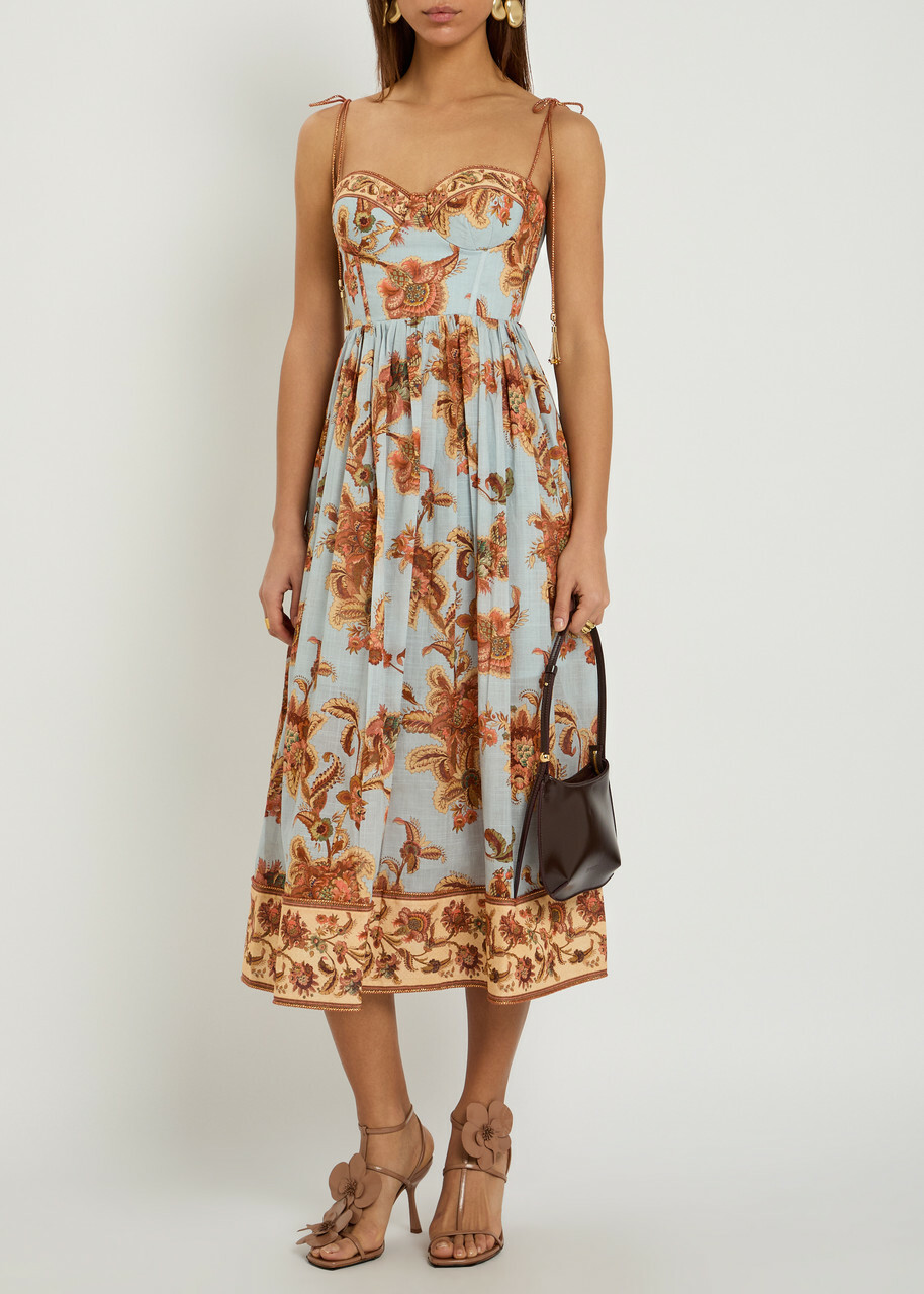 Zimmermann Aster Corset Cotton Midi Dress Blue