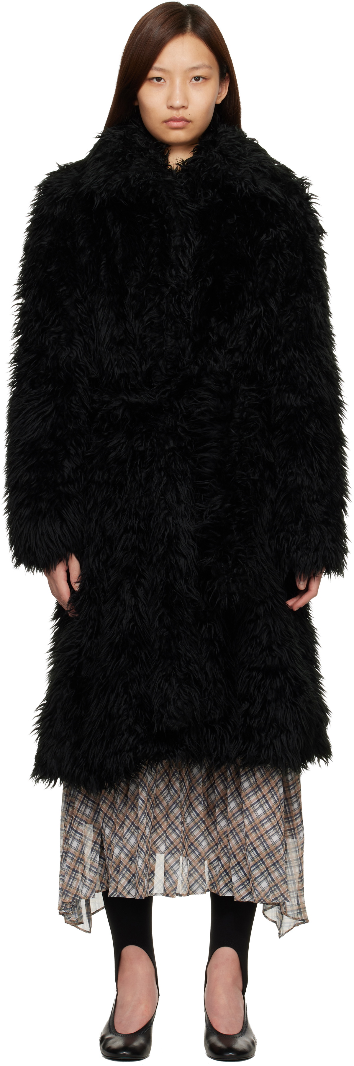 Acne Studios Black Belted Faux-Fur Coat