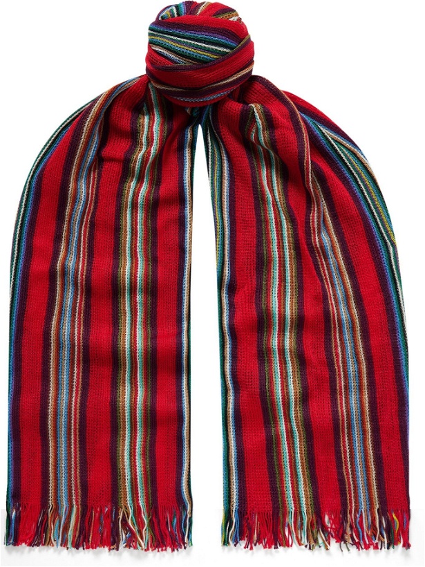 Photo: MISSONI - Fringed Striped Crochet-Knit Cotton Scarf - Red