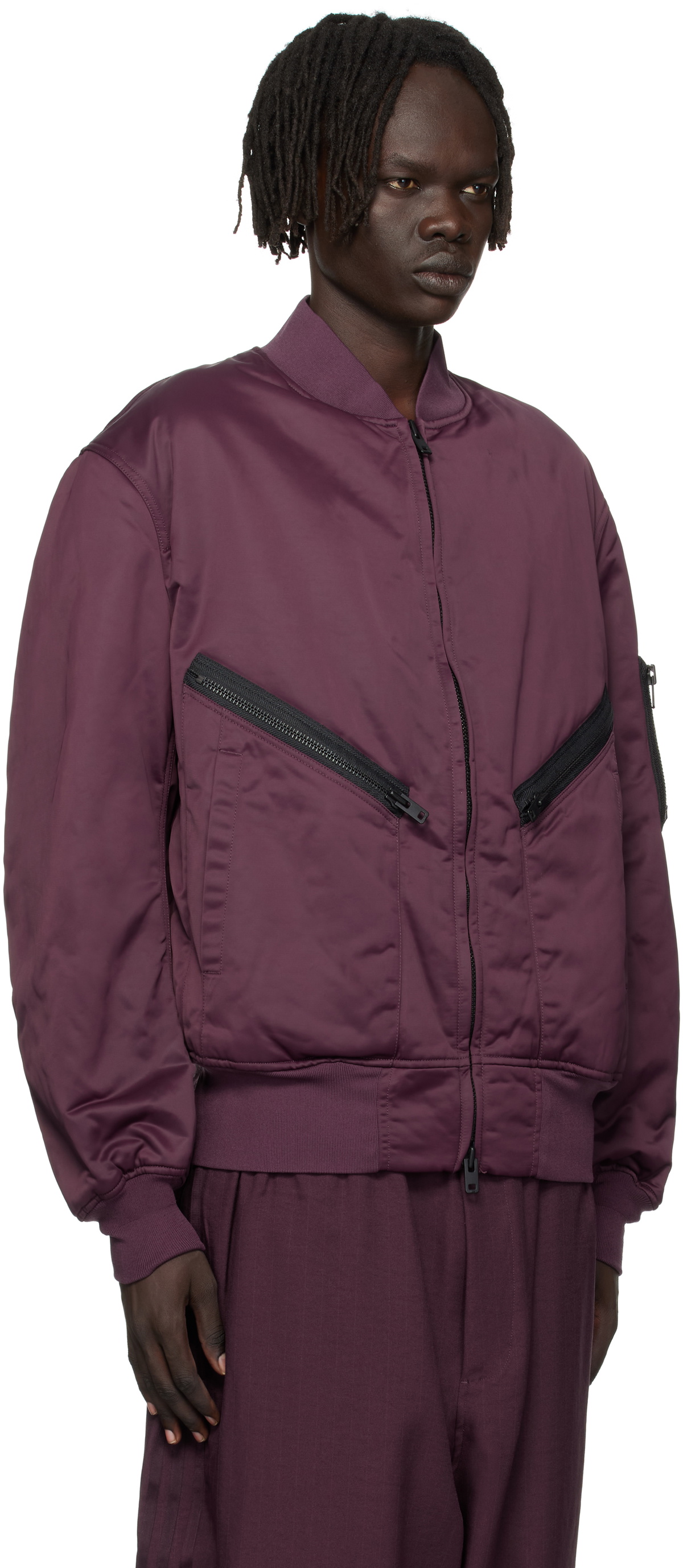 Y-3 Burgundy Insulated Bomber Jacket