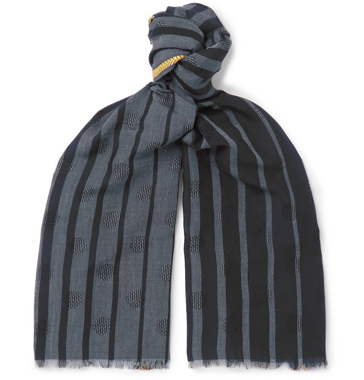 Photo: Paul Smith - Fringed Striped Wool-Blend Jacquard Scarf - Blue