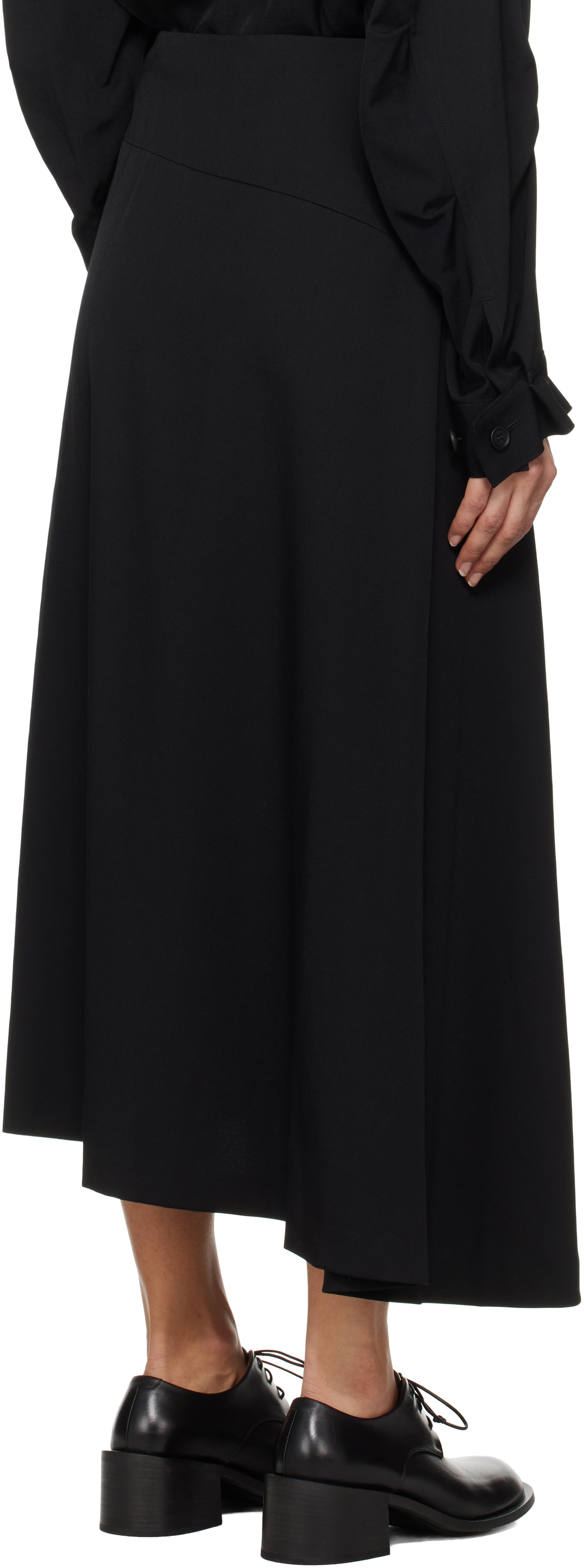 Y's Black Asymmetric Flare Maxi Skirt