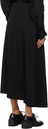 Y's Black Asymmetric Flare Maxi Skirt