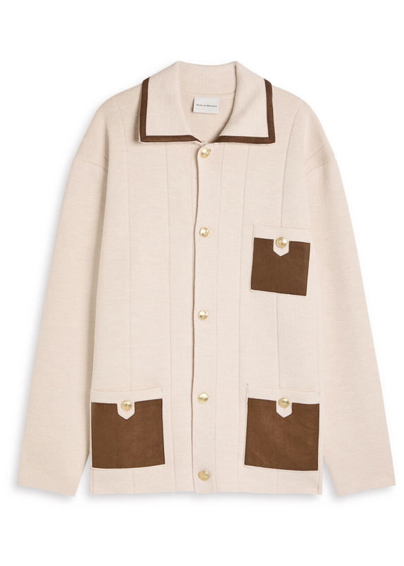 Photo: DRÔLE DE Monsieur Le Cardigan Á Poches Panelled Knit Cardigan Beige