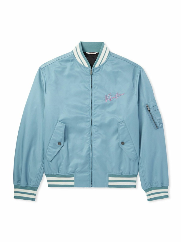 Photo: Valentino Garavani - Logo-Embroidered Striped Shell Bomber Jacket - Blue