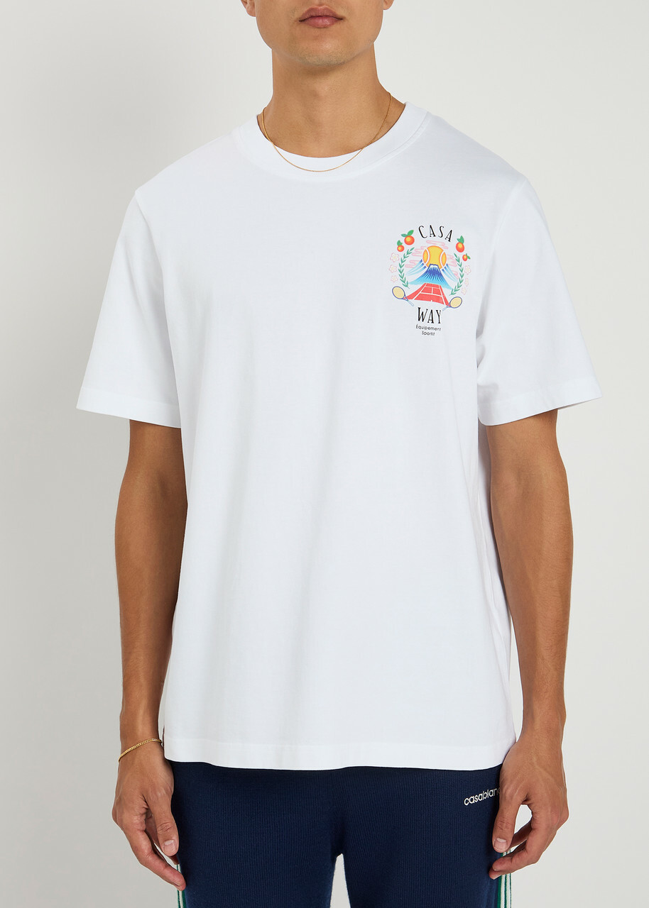 Tシャツ・カットソー Casablanca White cotton t-shirt (MPF25JTS00108 CASWAYMOU) Casablanca Casaway Mountain Logo Cotton T-shirt White Casablanca