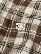 CELINE - Logo-Embroidered Checked Wool-Flannel Shirt - Neutrals