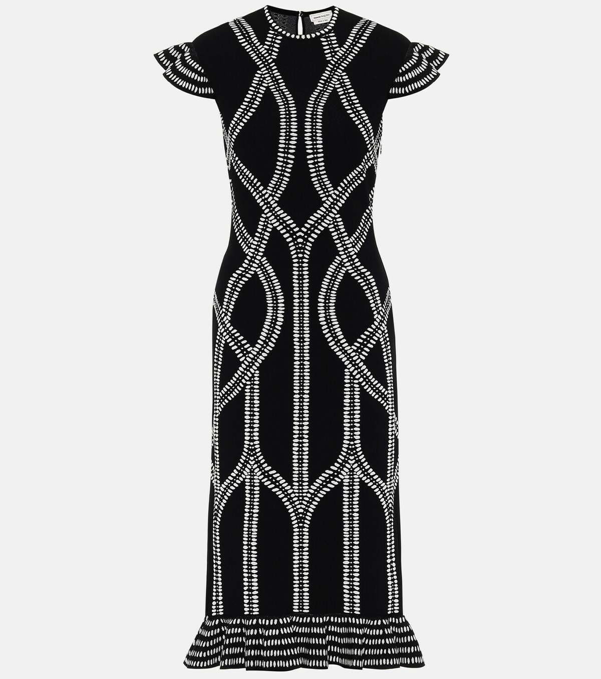 knee length dresses for ladies Kalista Jacquard Knit Midi Dress with Flared Sleeves and Buttons main image 1