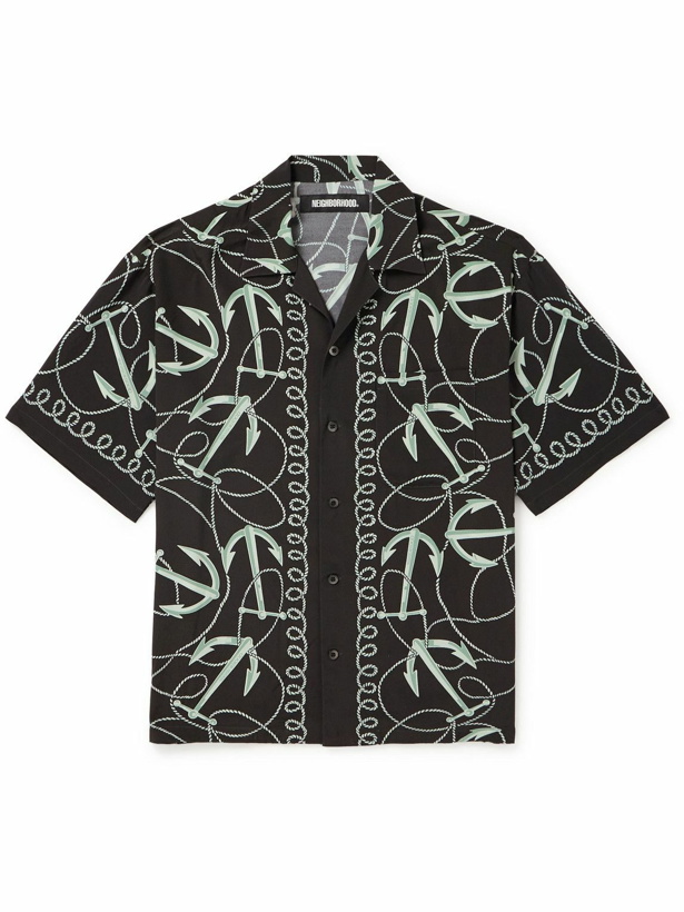 Photo: Neighborhood - Aloha Camp-Collar Printed Crepe Shirt - Black