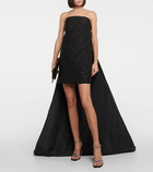 Max Mara Strapless paneled jacquard minidress