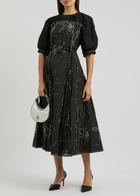 Lovebirds Printed Belted Cotton Midi Dress Black