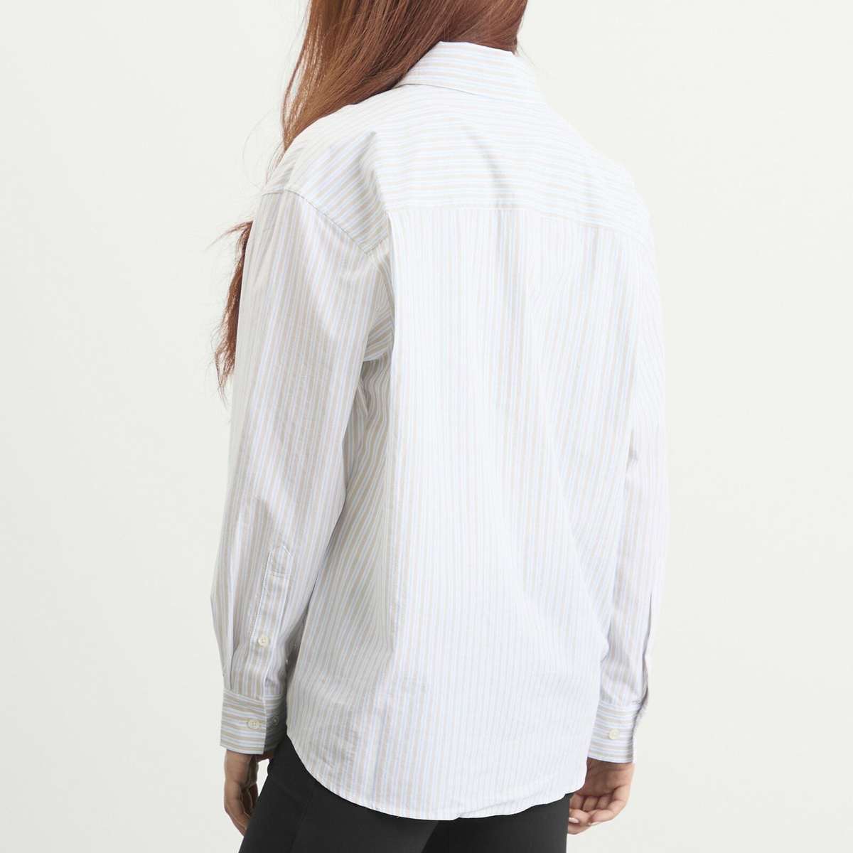 DUNST Women's Oversized Striped Shirt in Beige Stripe