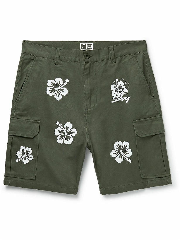 Photo: Sorry In Advance - Floral-Print Cotton-Blend Canvas Cargo Shorts - Green
