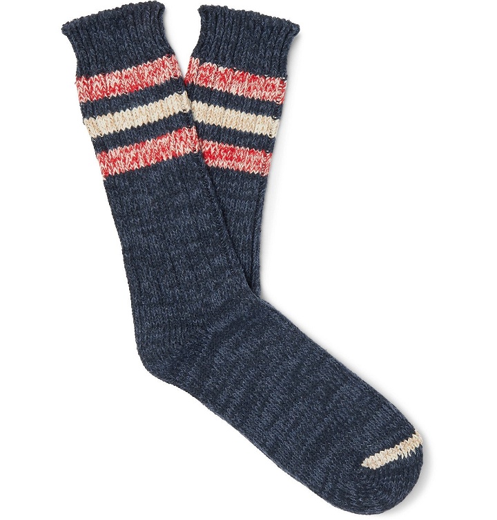 Photo: Thunders Love - Outsiders Striped Ribbed Mélange Recycled Cotton-Blend Socks - Blue