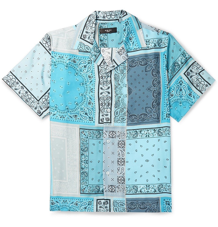 Photo: AMIRI - Camp-Collar Bandana-Print Silk-Twill Shirt - Blue