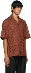 CMMN SWDN Brown Ture Broderie Anglaise Short Sleeve Shirt