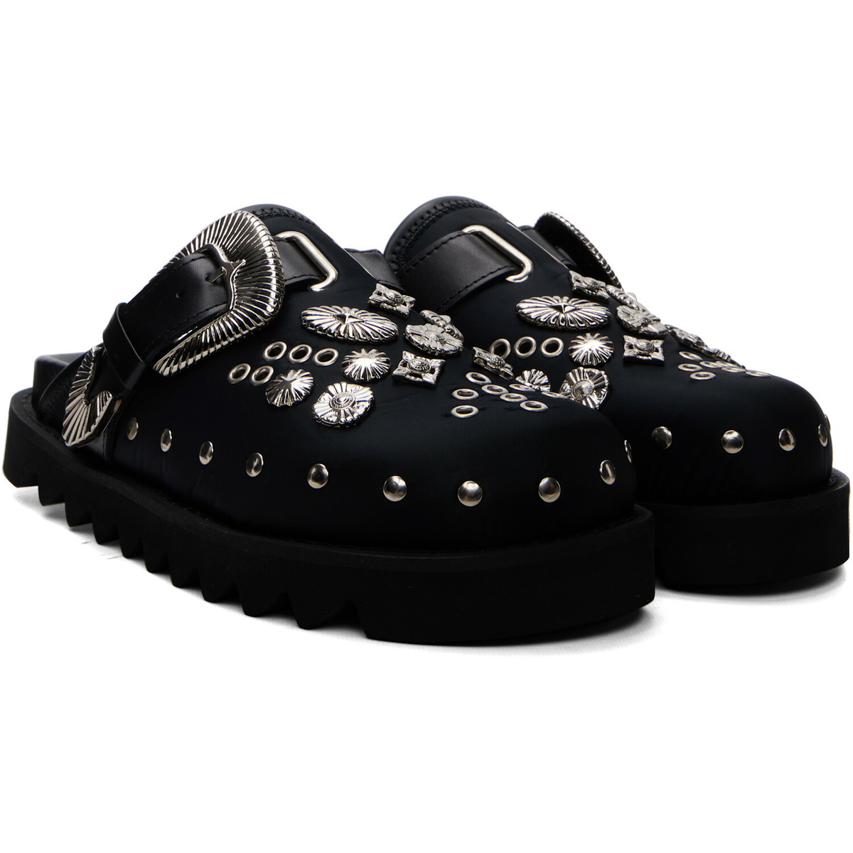 Toga Pulla Black Eyelet Metal Sabot Slip-On Loafers