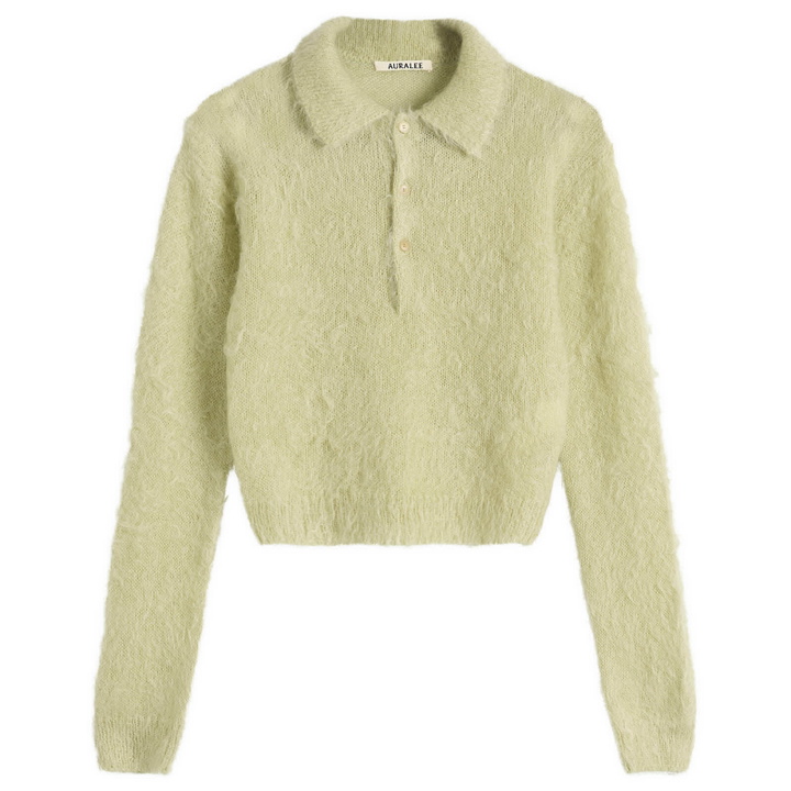 Photo: Auralee Women's Mohair Knit Polo in Light Khaki