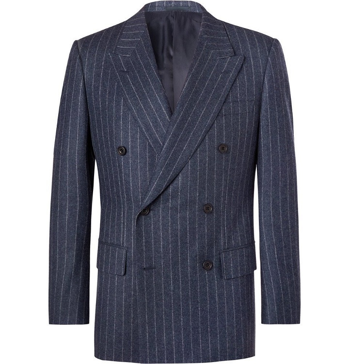 Photo: Kingsman - Blue Double-Breasted Pinstriped Wool Suit Jacket - Blue