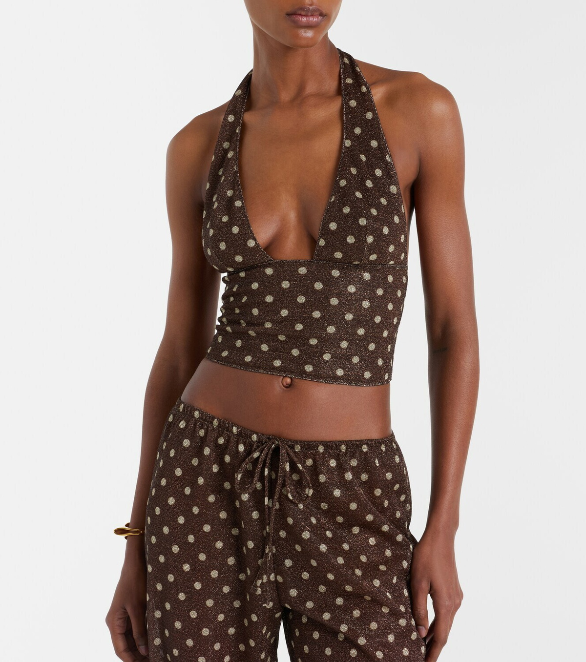 Oséree Lumière polka-dot halterneck crop top