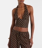 Oséree Lumière polka-dot halterneck crop top