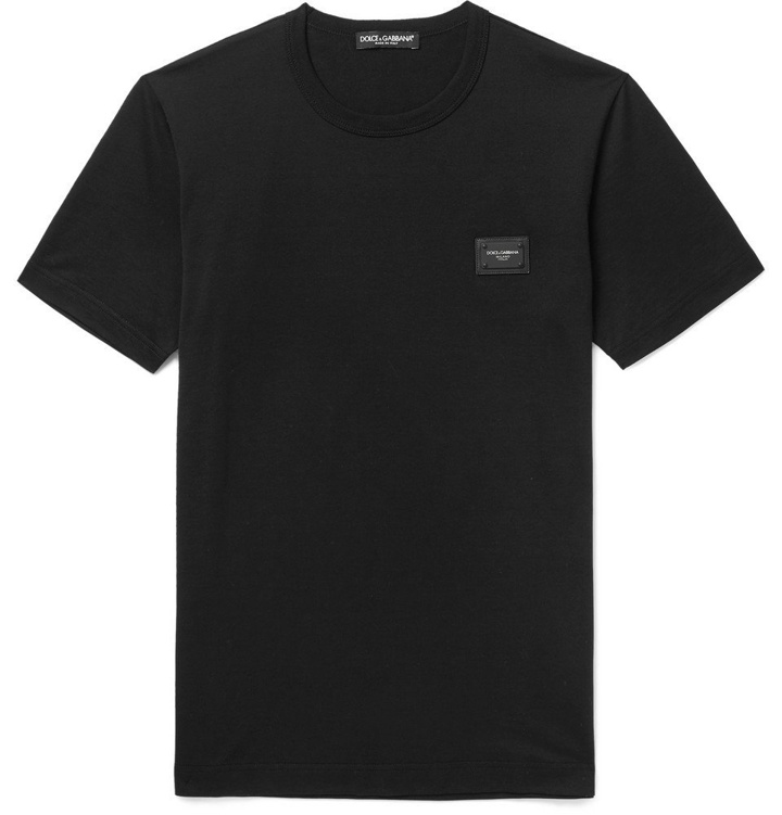 Photo: Dolce & Gabbana - Appliquéd Cotton-Jersey T-Shirt - Men - Black