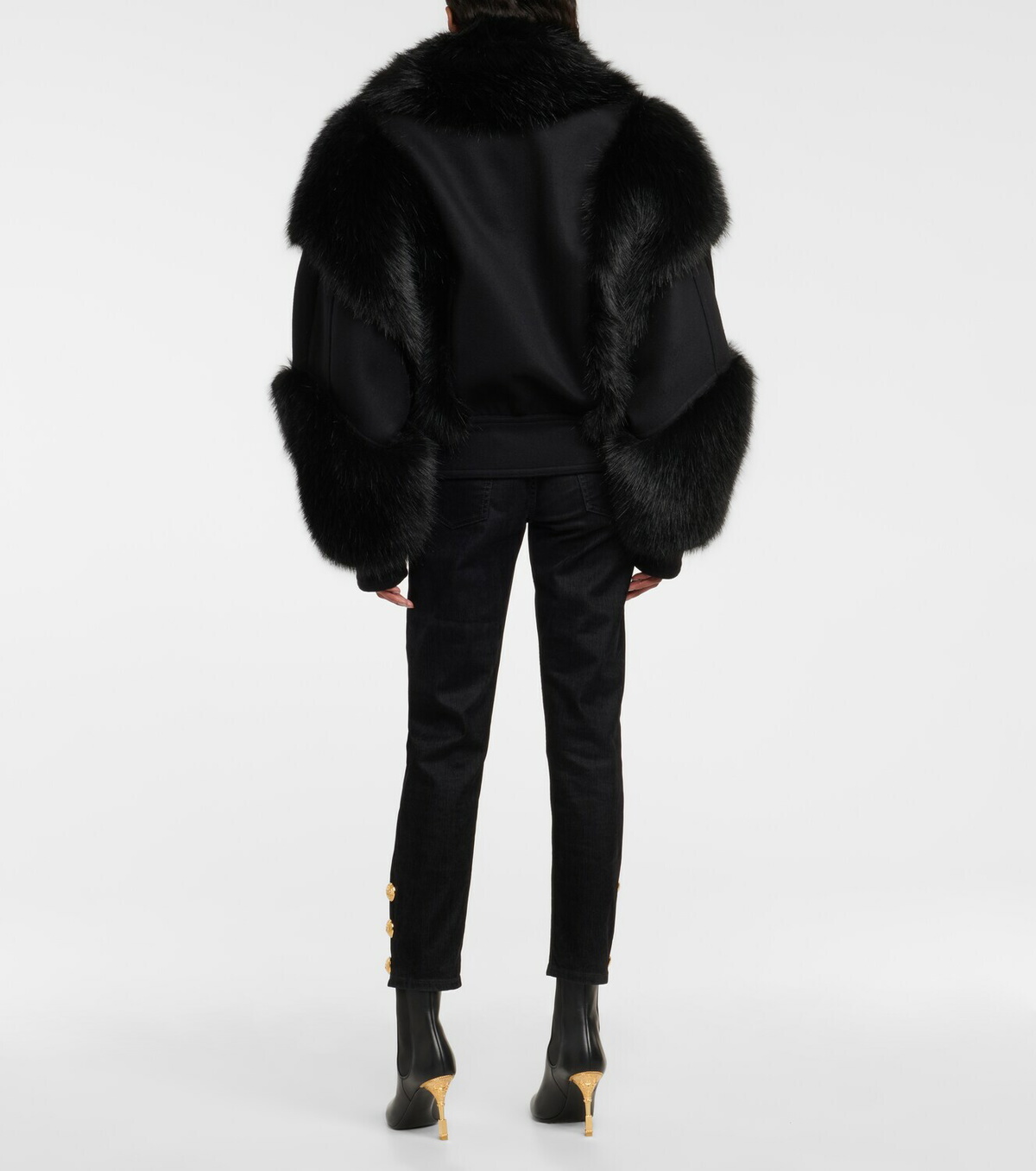 Balmain Wool-faux fur bomber jacket Balmain