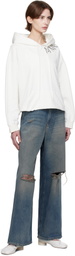 MM6 Maison Margiela White Raw Hem Hand Painted Logo Hoodie