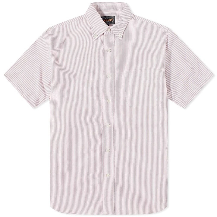 Photo: Beams Plus Men's Short Sleeve Oxford Shirt in Wine Candy Stripe