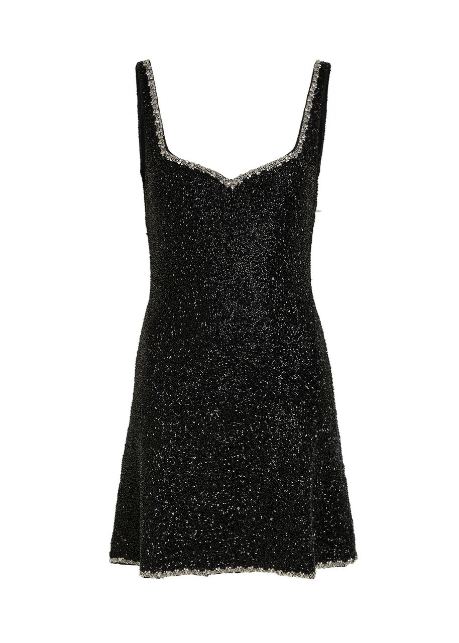 Alice + Olivia Eve Embellished Stretch-mesh Mini Dress Black