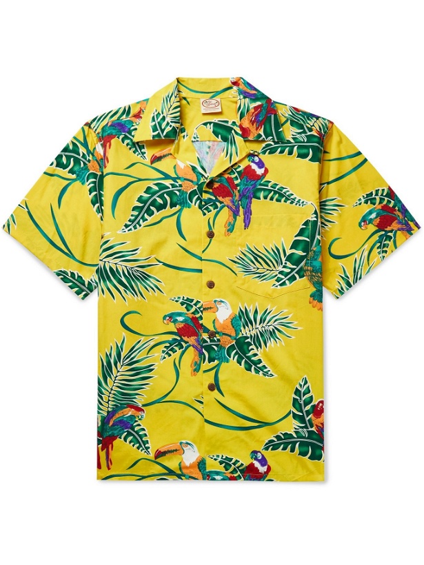 Photo: GO BAREFOOT - Tropical Birds Camp-Collar Printed Cotton Shirt - Yellow - S