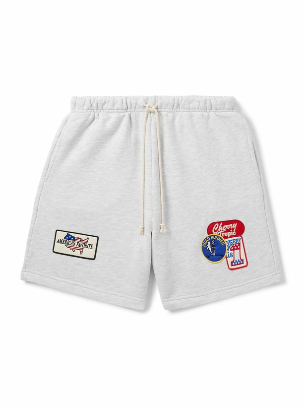 Photo: Cherry Los Angeles - Straight-Leg Appliquéd Cotton-Jersey Drawstring Shorts - Gray