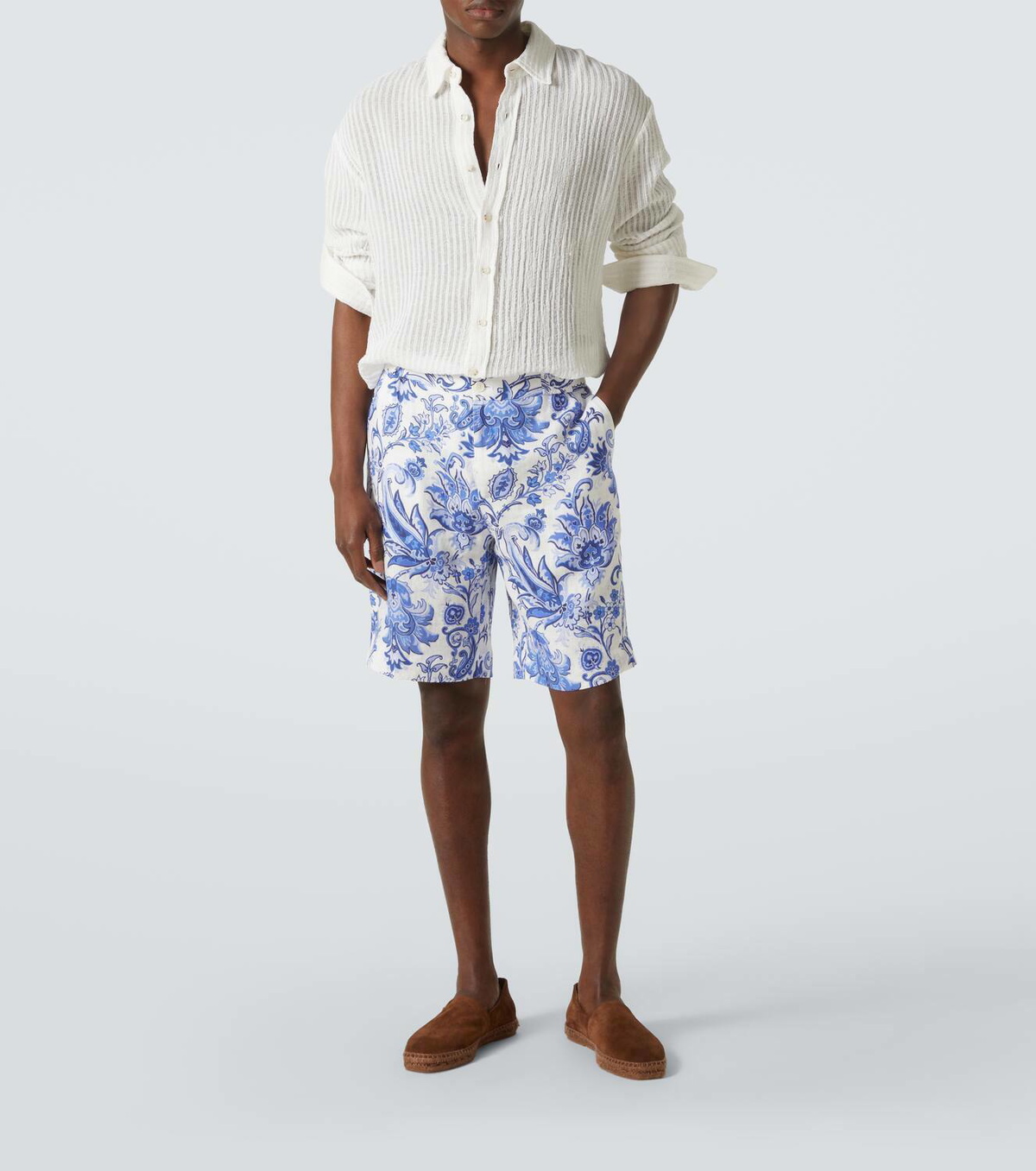Etro Printed linen Bermuda shorts