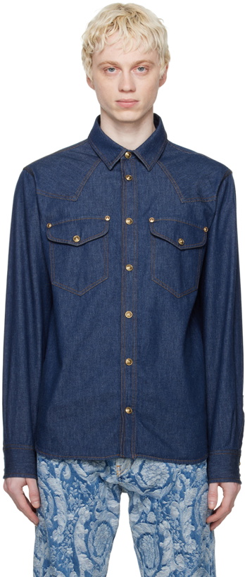 Photo: Versace Jeans Couture Indigo Flap Pocket Denim Shirt