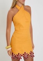 Cala DE LA Cruz Veneta Floral-appliquéd Linen Mini Dress Orange