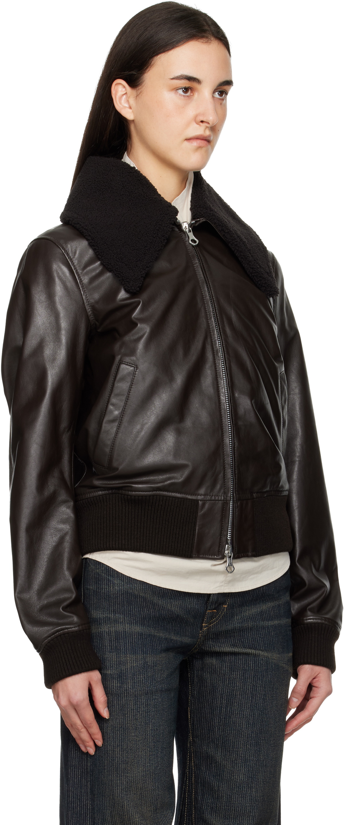 OUR LEGACY Brown Pharos Leather Bomber Jacket