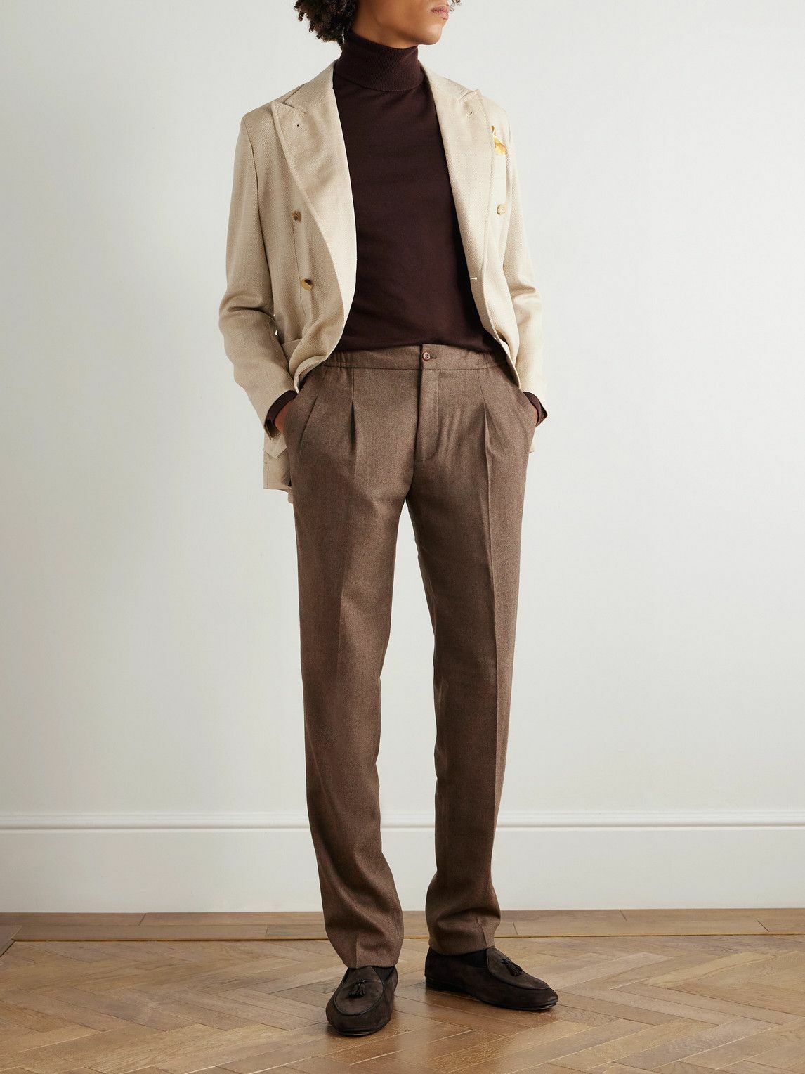 Rubinacci - Leisure Straight-Leg Pleated Wool-Flannel Trousers - Brown