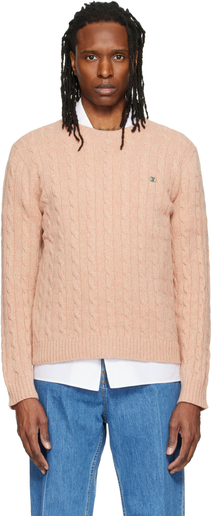 Valentino Pink Cable-Knit Wool Sweater